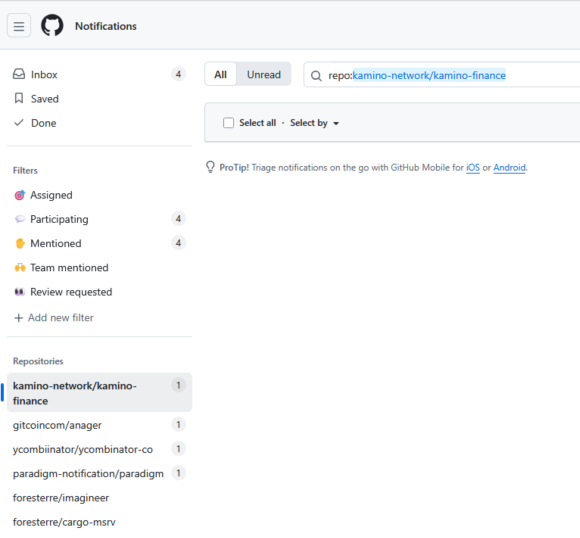 List of unread malicious notifications on GitHub
