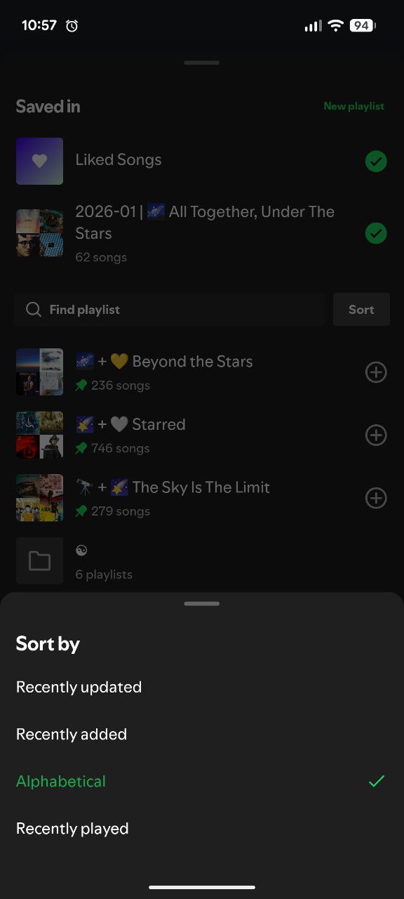add song to playlist sorting options